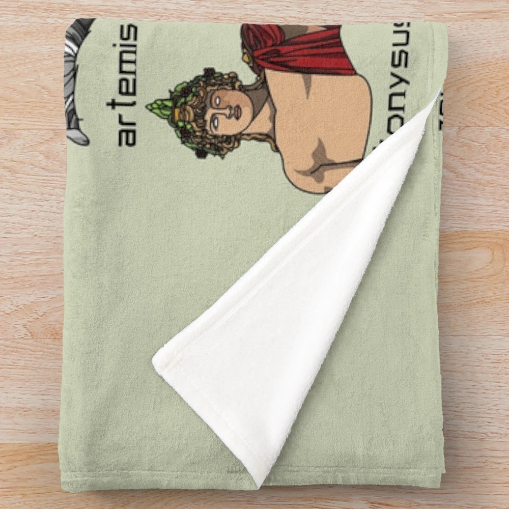 Twelve Olympians plush blanket featuring geometric Greek mythology artwork