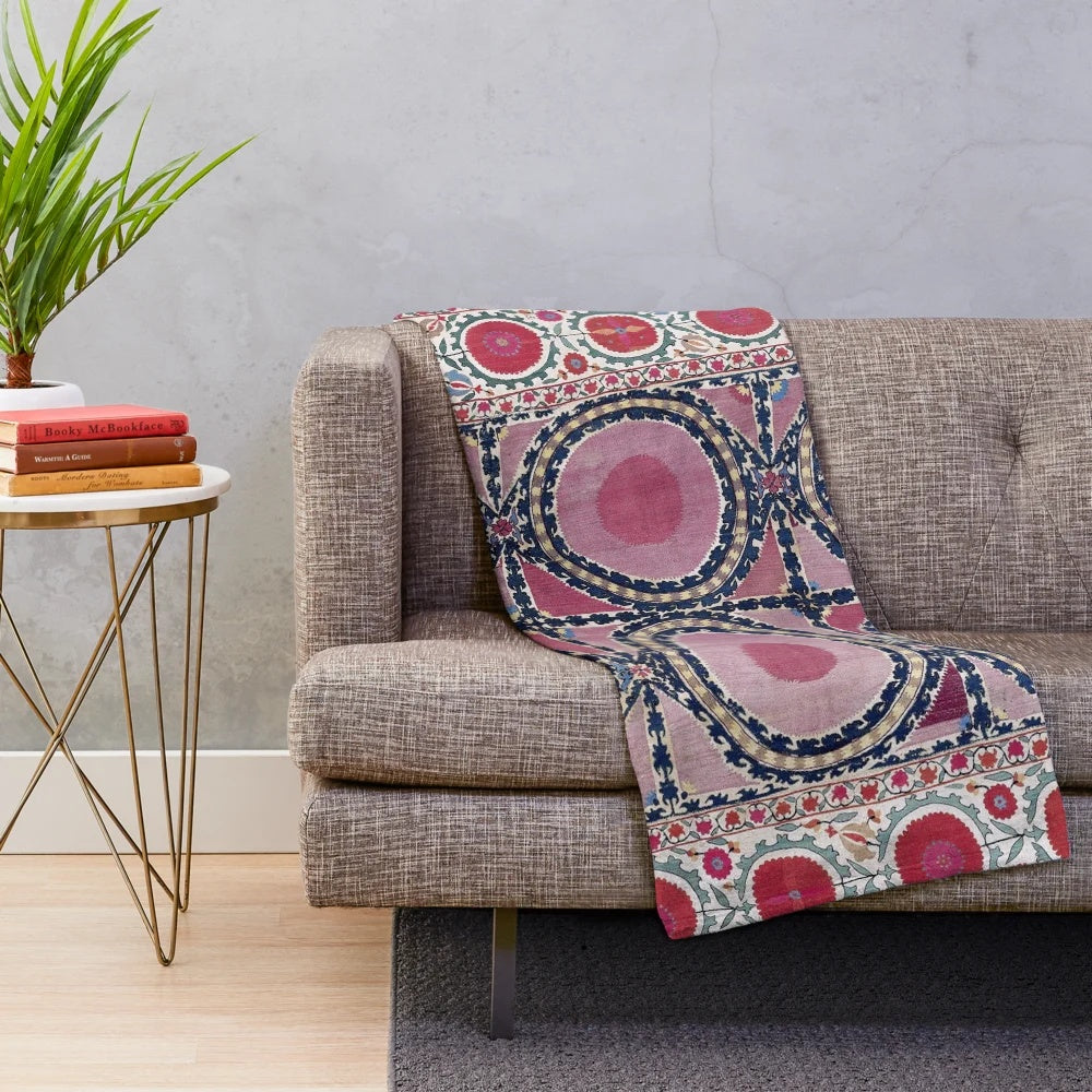 Uzbekistan Suzani Floral Embroidery Plush Blanket