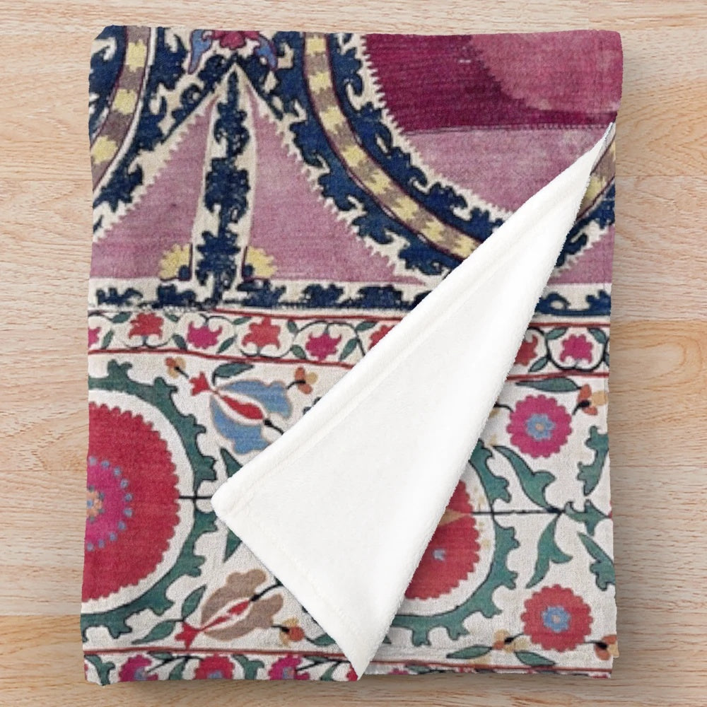 Uzbekistan Suzani Floral Embroidery Plush Blanket
