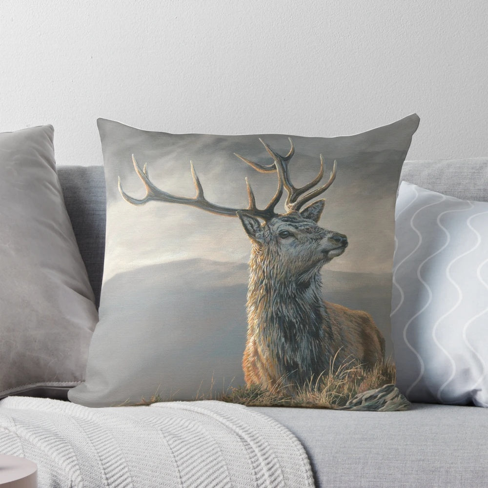 Realistic painting of a majestic red deer stag in the Scottish Highlands