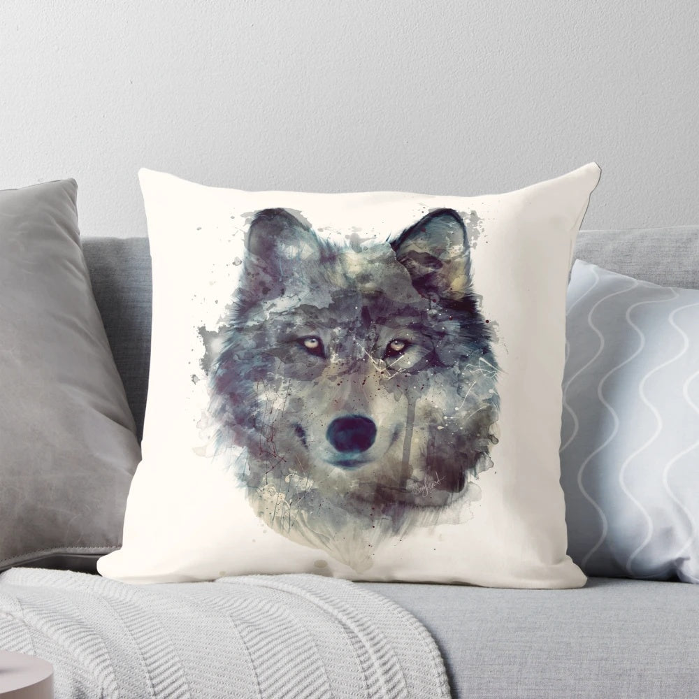 Watercolor painting of a majestic wolf in a snowy forest, evoking a sense of perseverance and resilience in nature.