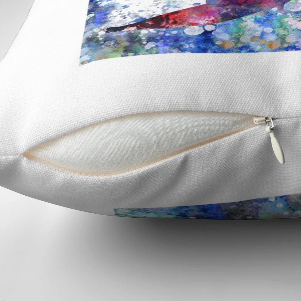 Vibrant watercolor painting of a windsurfing woman on a decorative throw pillow