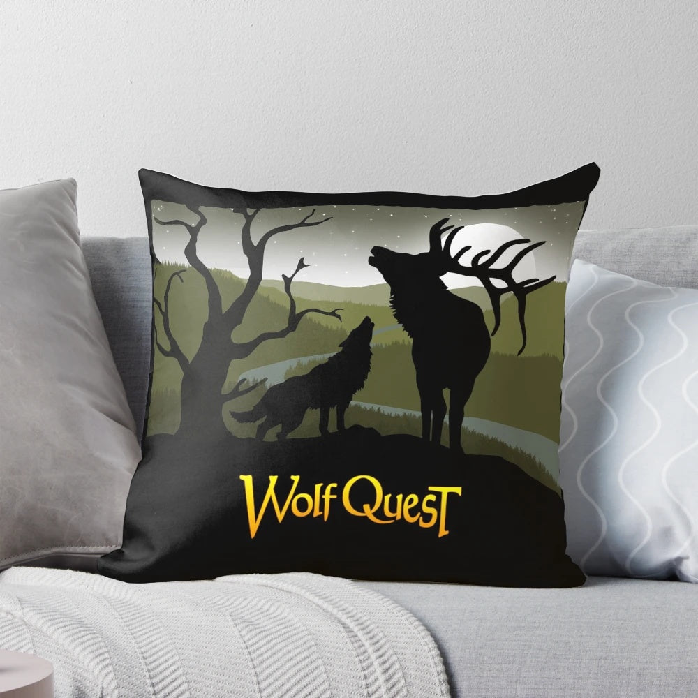 A serene silhouette of wolves and elk under a full moon, perfect for the WolfQuest enthusiast.