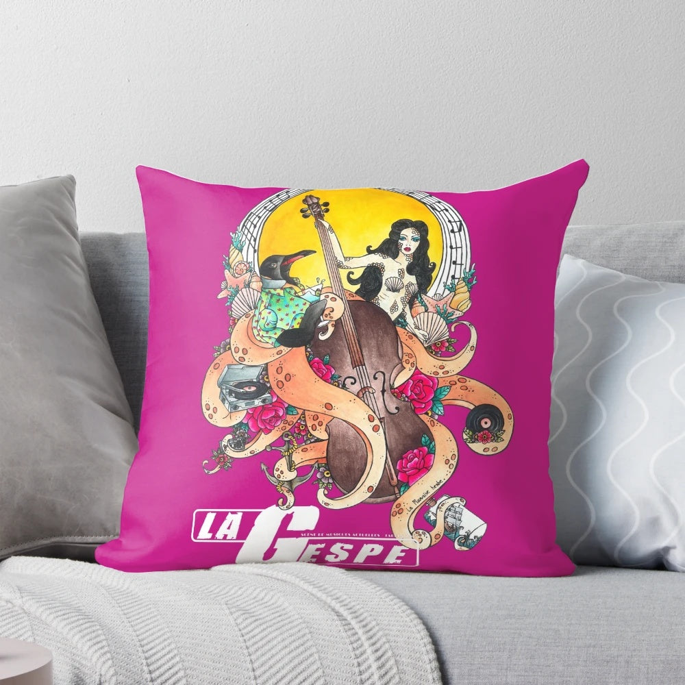 A visually stunning Pillow featuring a woman octopus design in a rock and roll aquatic theme.