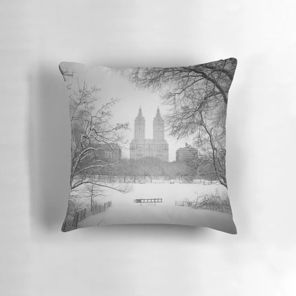 Cozy Pillow Featuring a Scenic Snow-Covered Central Park Landscape