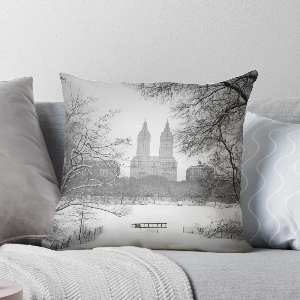 Cozy Pillow Featuring a Scenic Snow-Covered Central Park Landscape