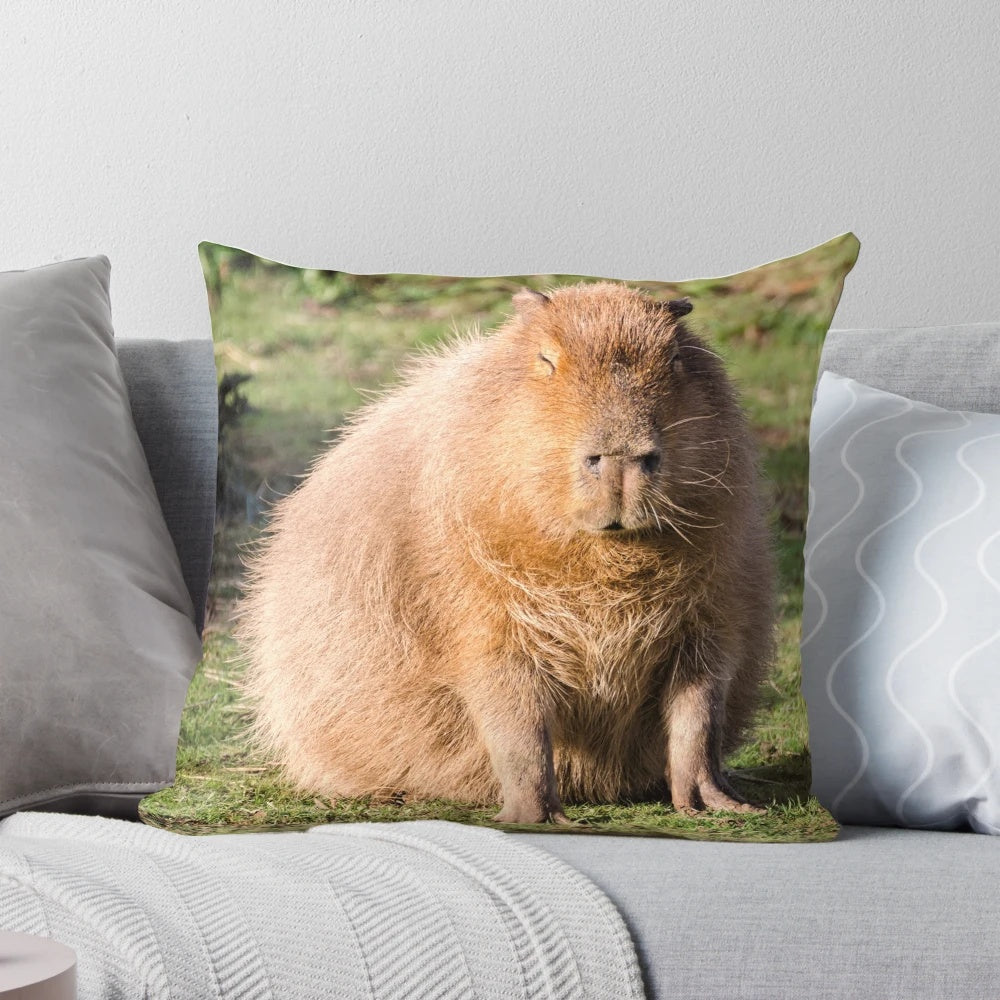 Plush pillow with image of a capybara, a large, friendly rodent native to South America