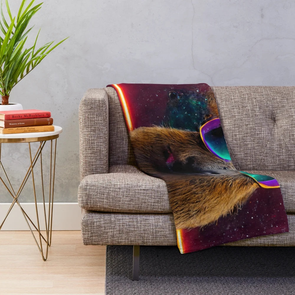 Capybara plush blanket with sunglasses, meme-inspired design