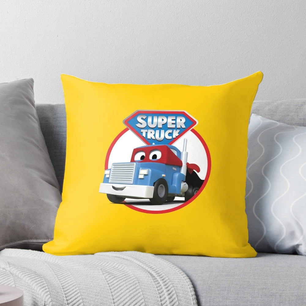 Plush truck pillow featuring characters from the Car City cartoon series