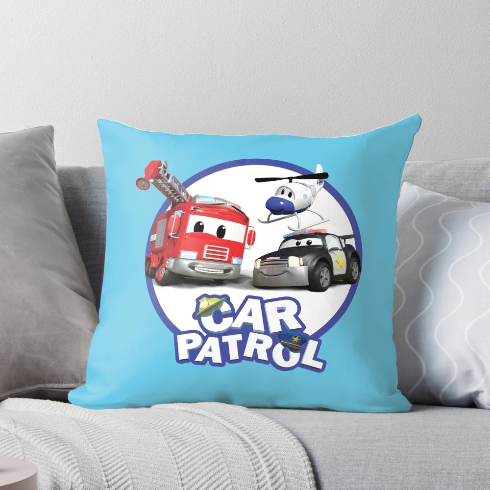 Colorful car themed pillow with characters from the Car City cartoon series