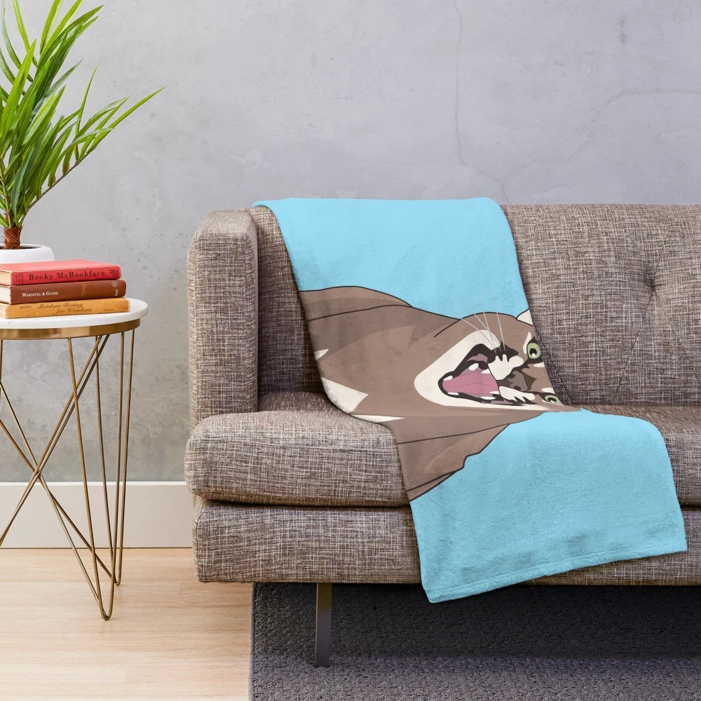 Big Floppa inspired caracal plush blanket with a smiling design