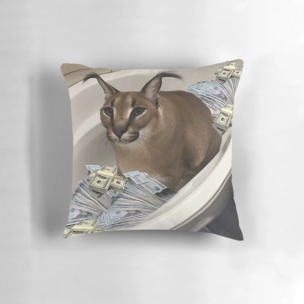 Cozy caracal plush pillow featuring the popular "Big Floppa" cat meme