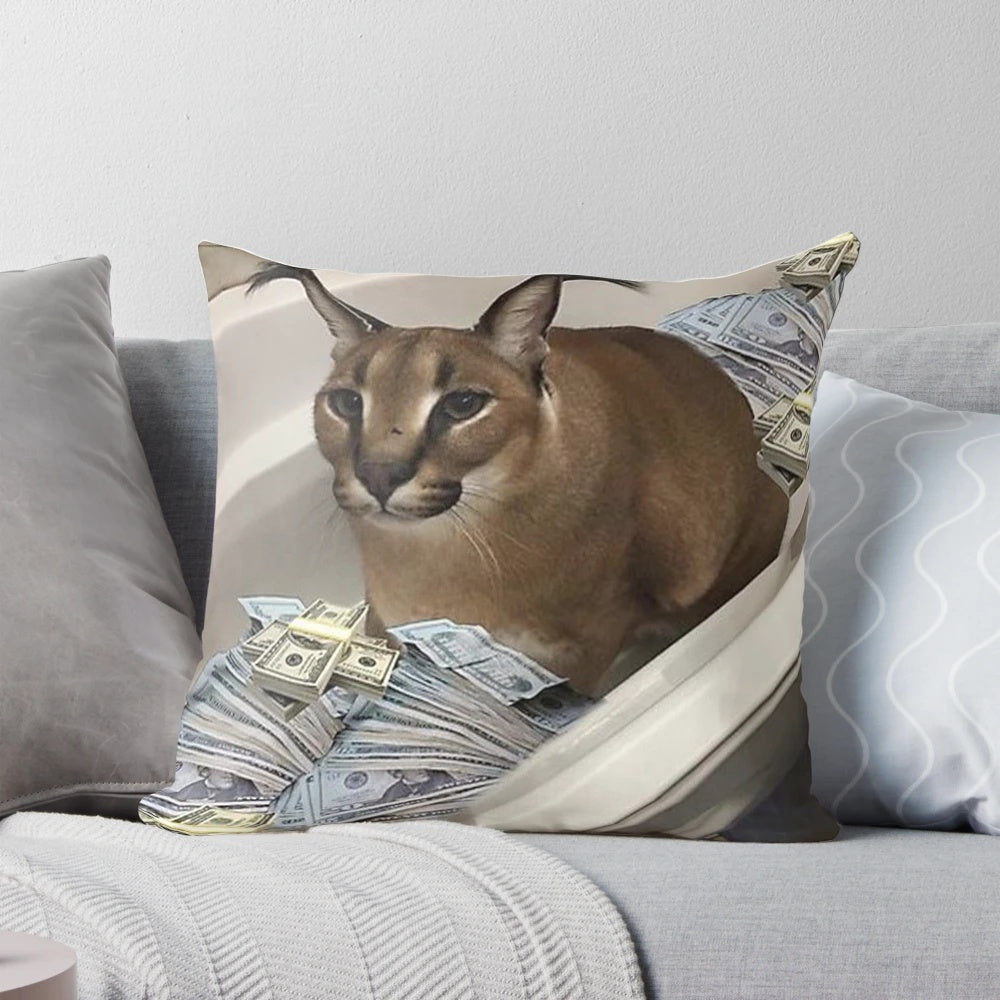 Cozy caracal plush pillow featuring the popular "Big Floppa" cat meme