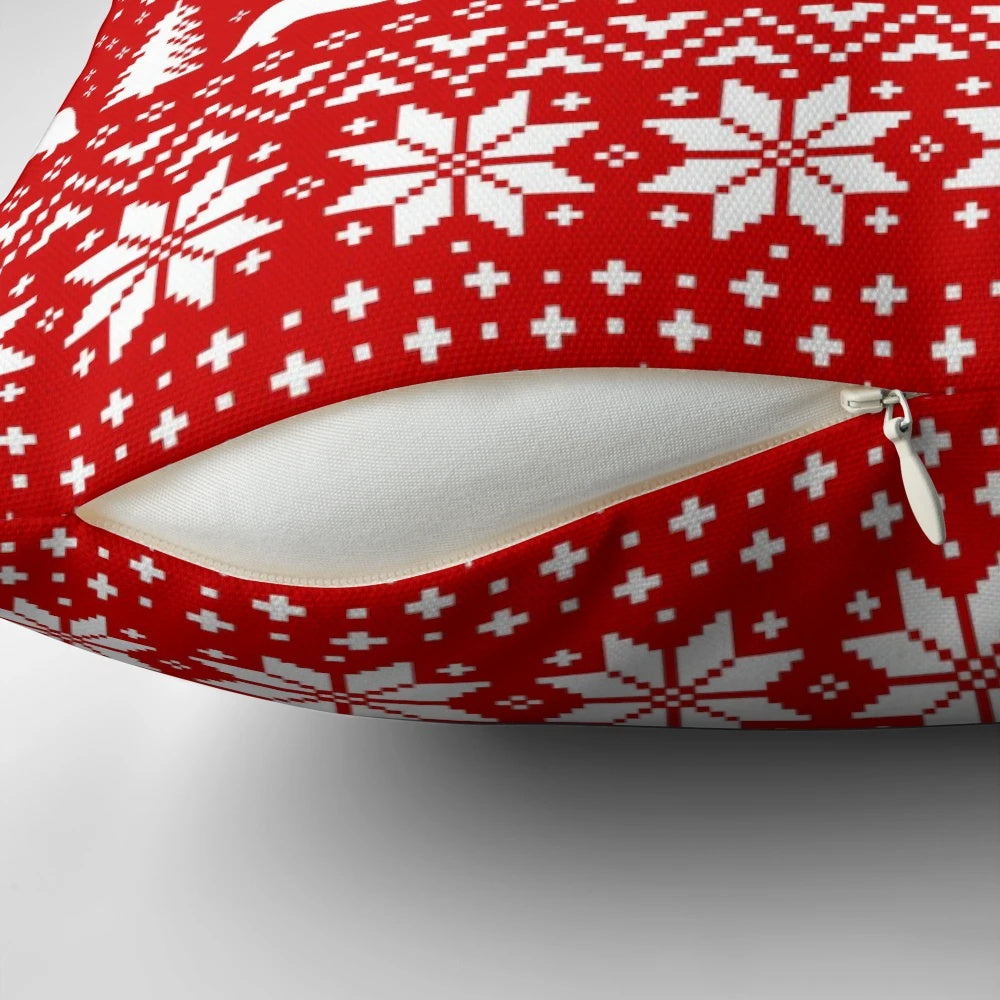 A pillow featuring the silhouette of a Cardigan Welsh Corgi in a festive Christmas pattern.