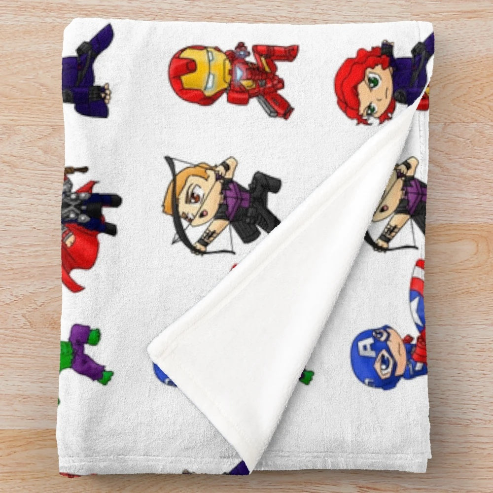 Caricature cinema heroes plush blanket featuring popular superhero characters