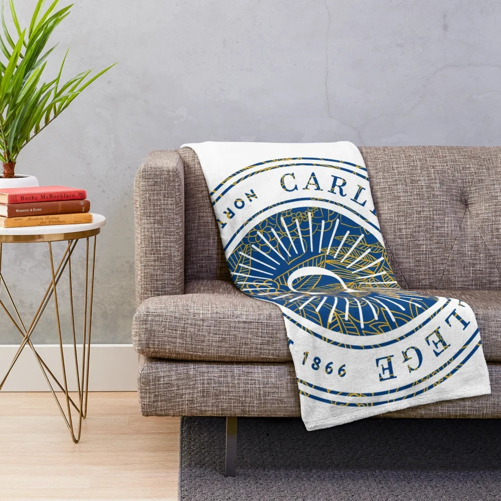 Carleton College-inspired plush blanket in maize and blue colors