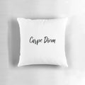 Carpe Diem inspirational pillow featuring a Latin phrase for motivating and uplifting your day