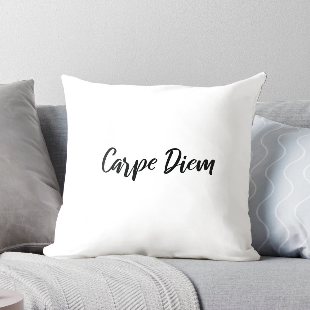 Carpe Diem inspirational pillow featuring a Latin phrase for motivating and uplifting your day