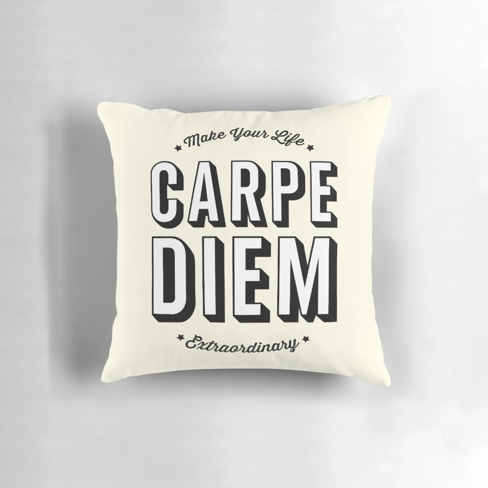 Carpe Diem pillow with inspiring Latin quote "Seize the Day