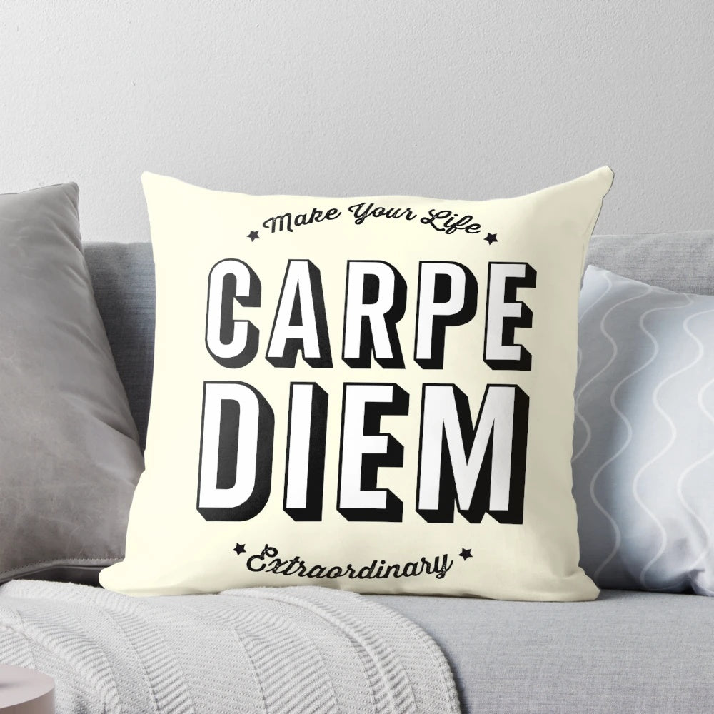 Carpe Diem pillow with inspiring Latin quote "Seize the Day