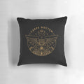 Carpe Noctem night owl pillow with a stylish monoline design and a crescent moon backdrop