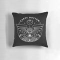 Carpe Noctem midnight owl-themed white pillow with monoline design