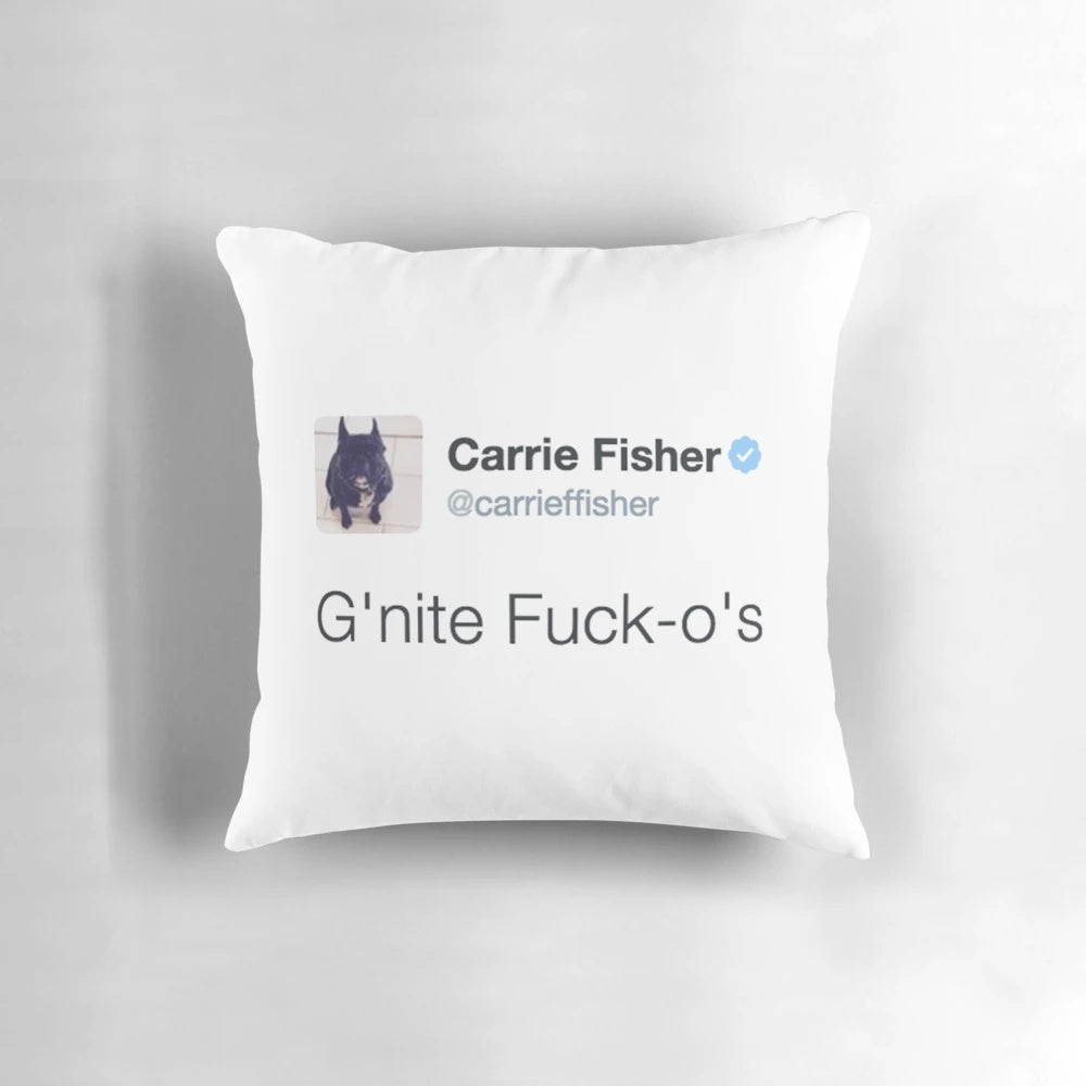 Carrie Fisher Star Wars Twitter Tribute Pillow featuring iconic tweets from the beloved actress
