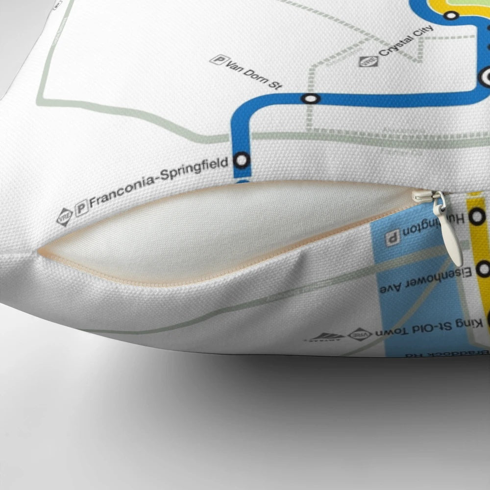 Pillow featuring a detailed Washington DC metro map for easy travel