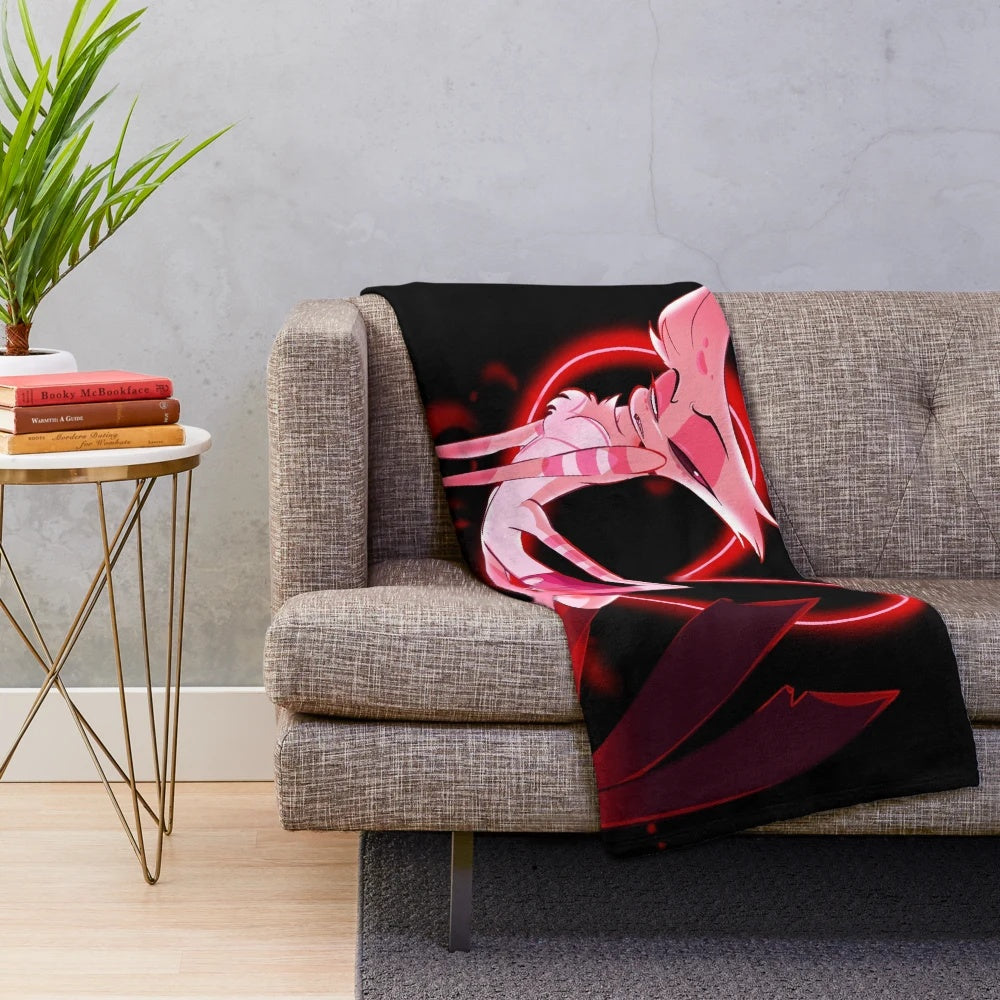 Plush blanket featuring a cartoon character from Hazbin Hotel
