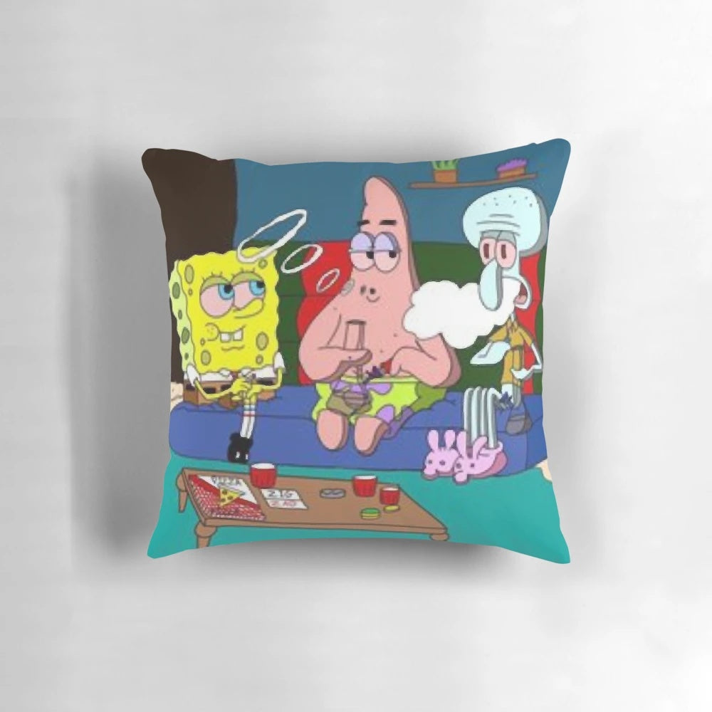 Spongebob, Patrick and Squidward Getting High Cartoon Characters Pillow