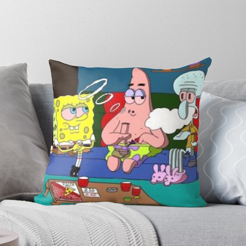 Spongebob, Patrick and Squidward Getting High Cartoon Characters Pillow