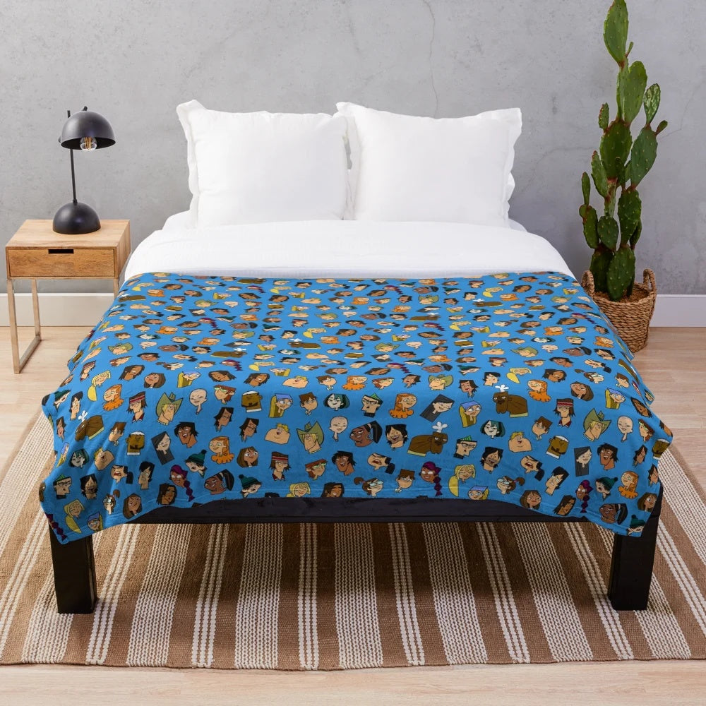 Total Drama inspired plush blanket featuring cartoon characters