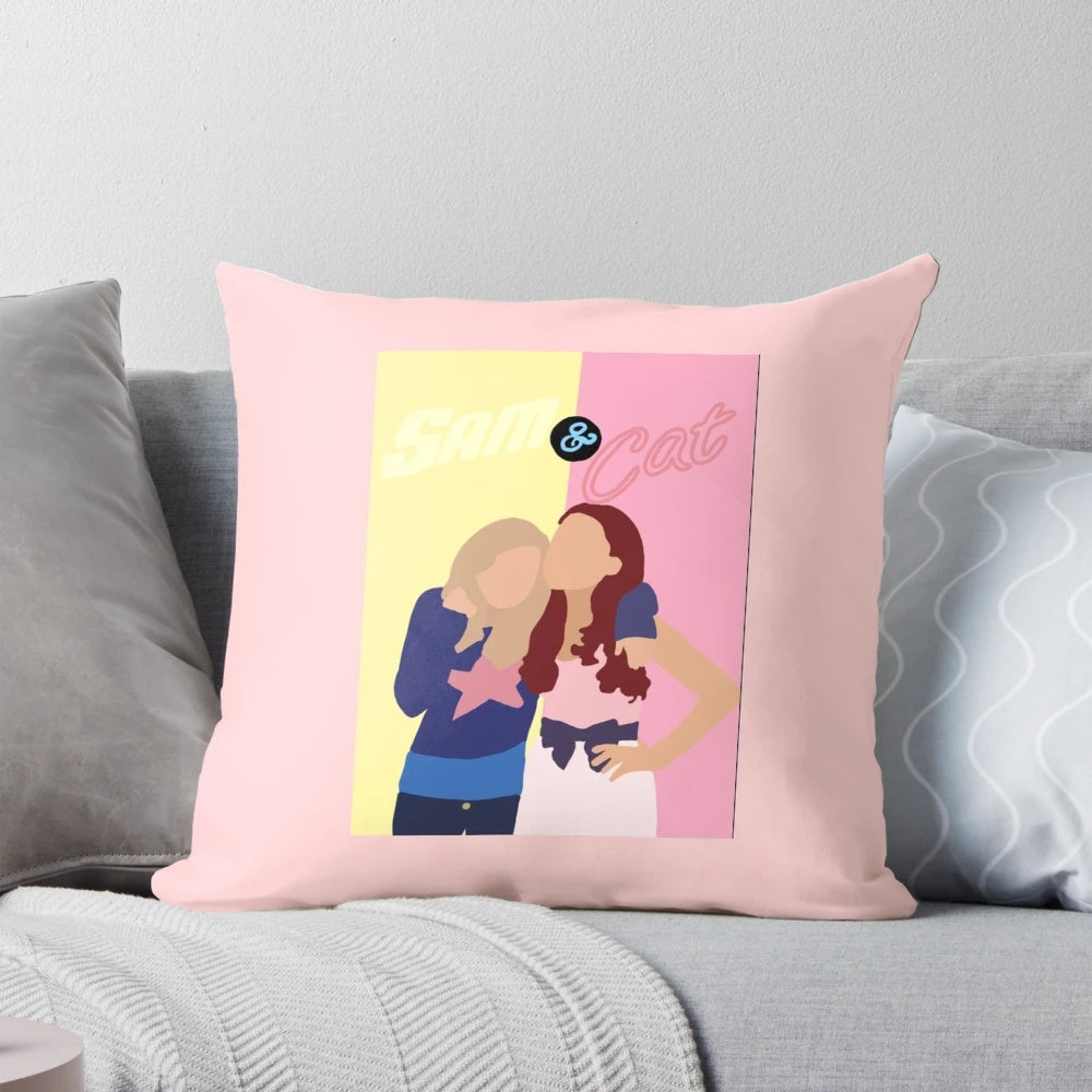 Sam and Cat cartoon characters drawn on a soft, comfortable pillow