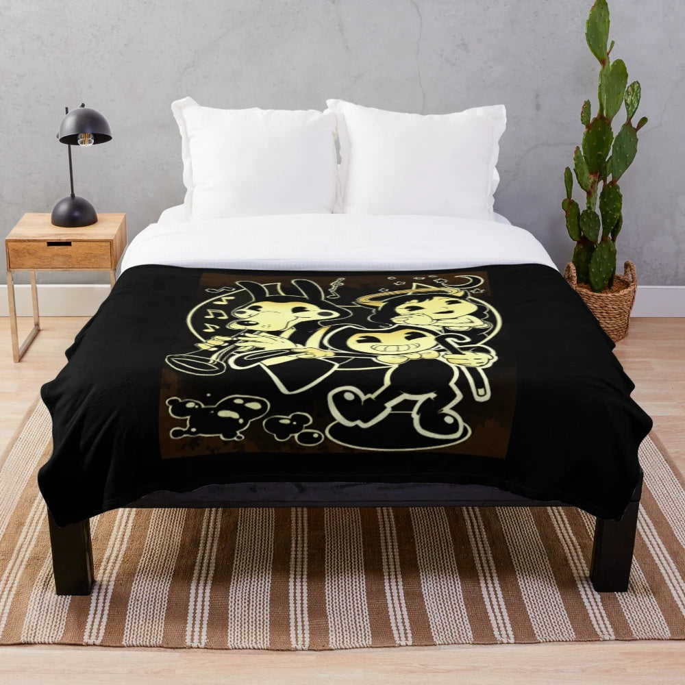 Cartoon-themed plush blanket featuring Bendy Boris and Alice characters