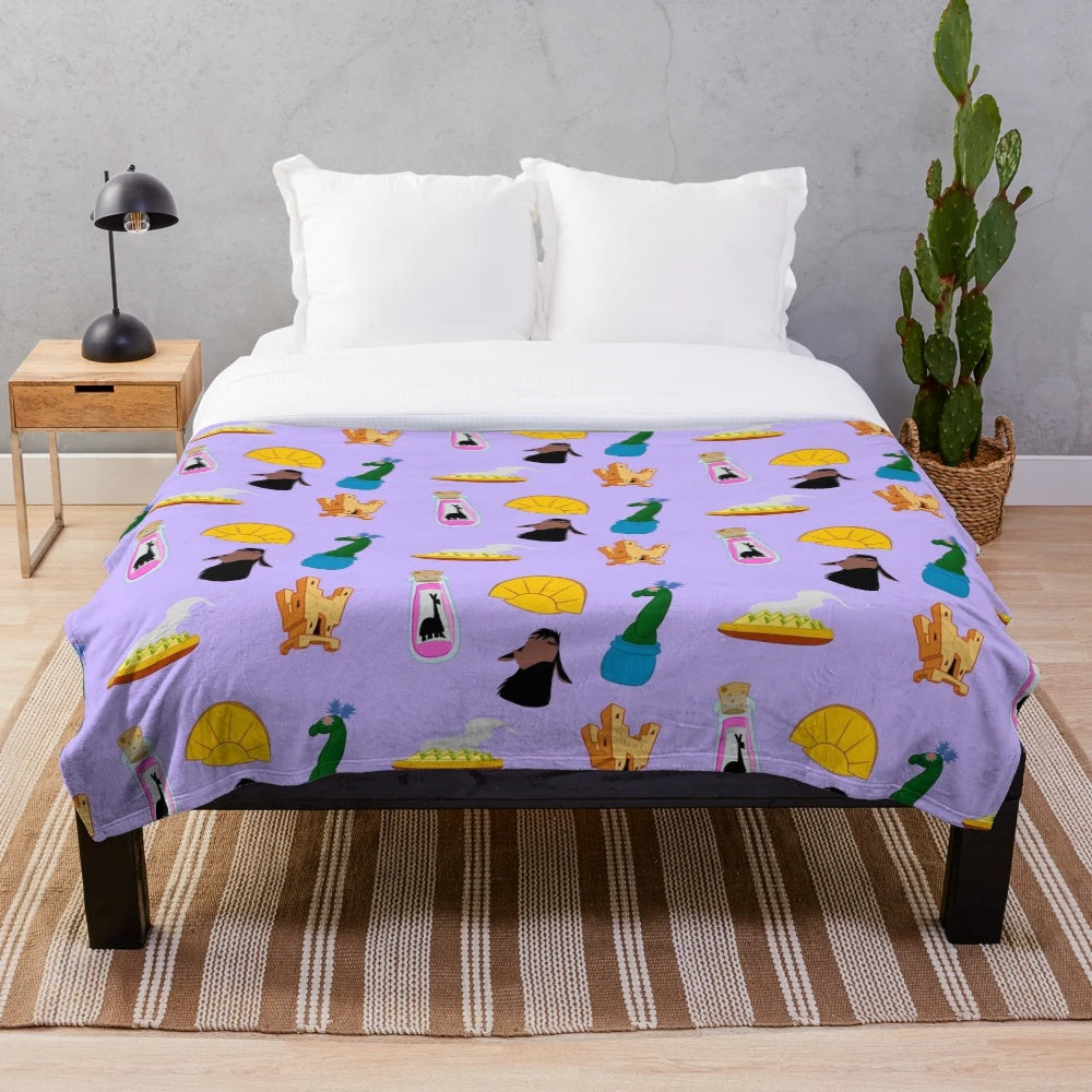 Emperor's New Groove inspired plush blanket featuring cartoon characters