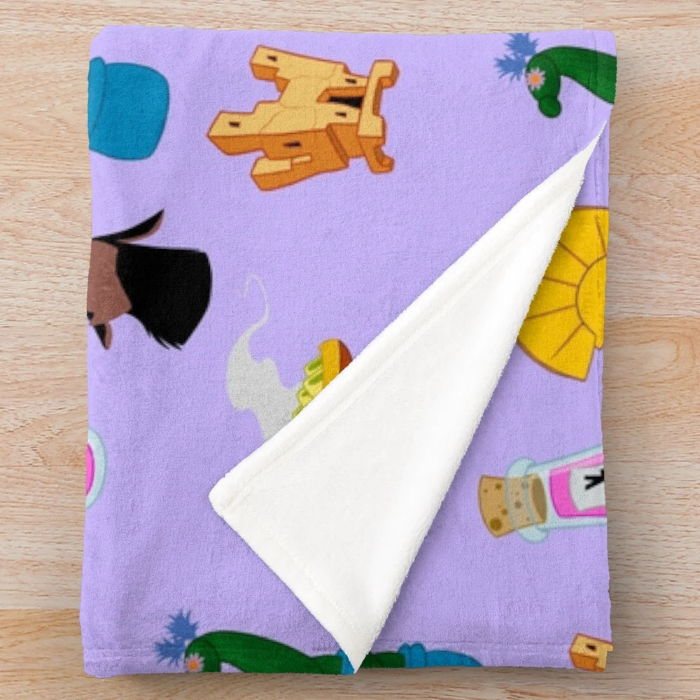 Emperor's New Groove inspired plush blanket featuring cartoon characters