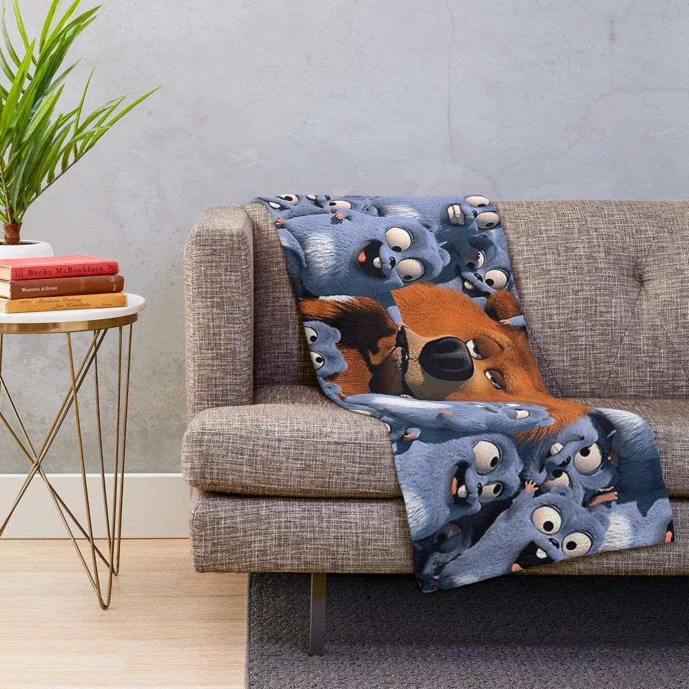 Soft and cozy plush blanket featuring the beloved characters Grizzy and Lemmings from the popular cartoon