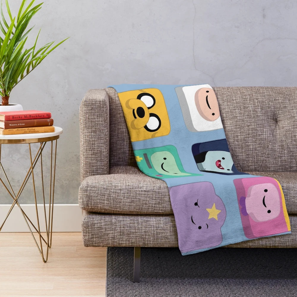 Adventure Time inspired plush blanket with Finn, Jake, and other characters