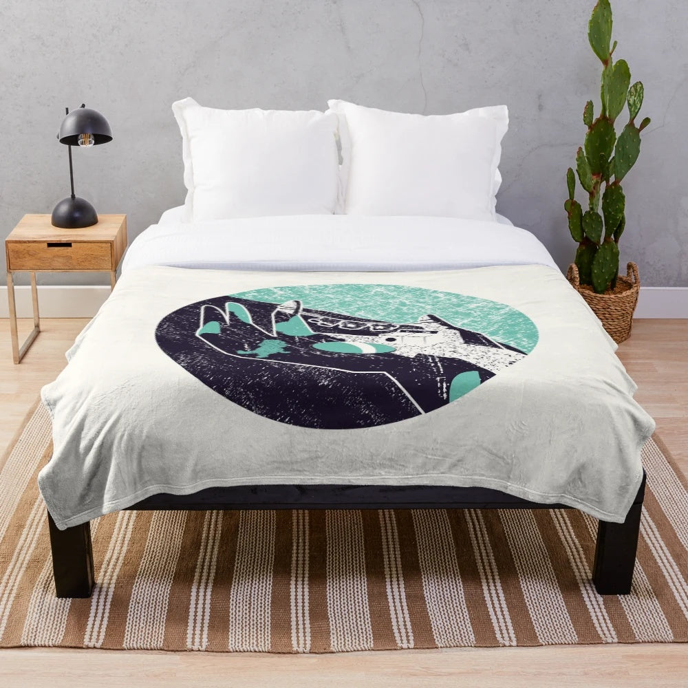 Cartoon-inspired plush blanket with hand design