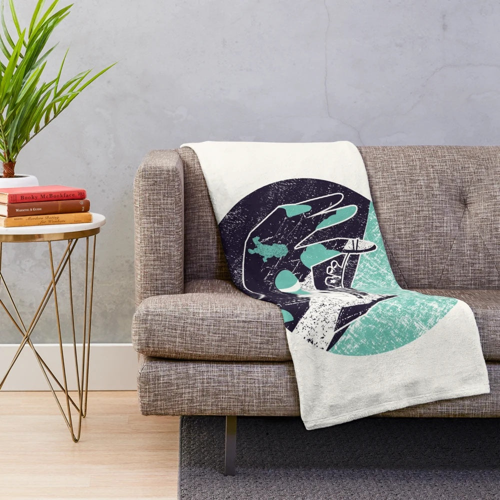 Cartoon-inspired plush blanket with hand design