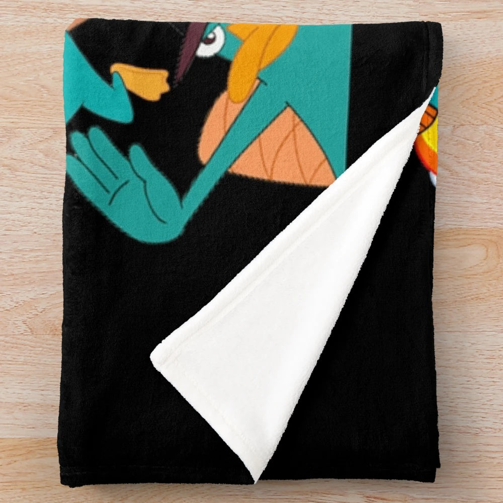 Perry the platypus plush blanket with collage design from Phineas and Ferb