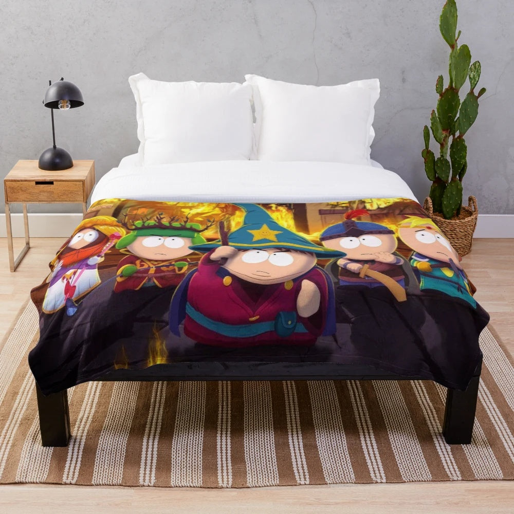 Cozy plush South Park themed blanket featuring wizards