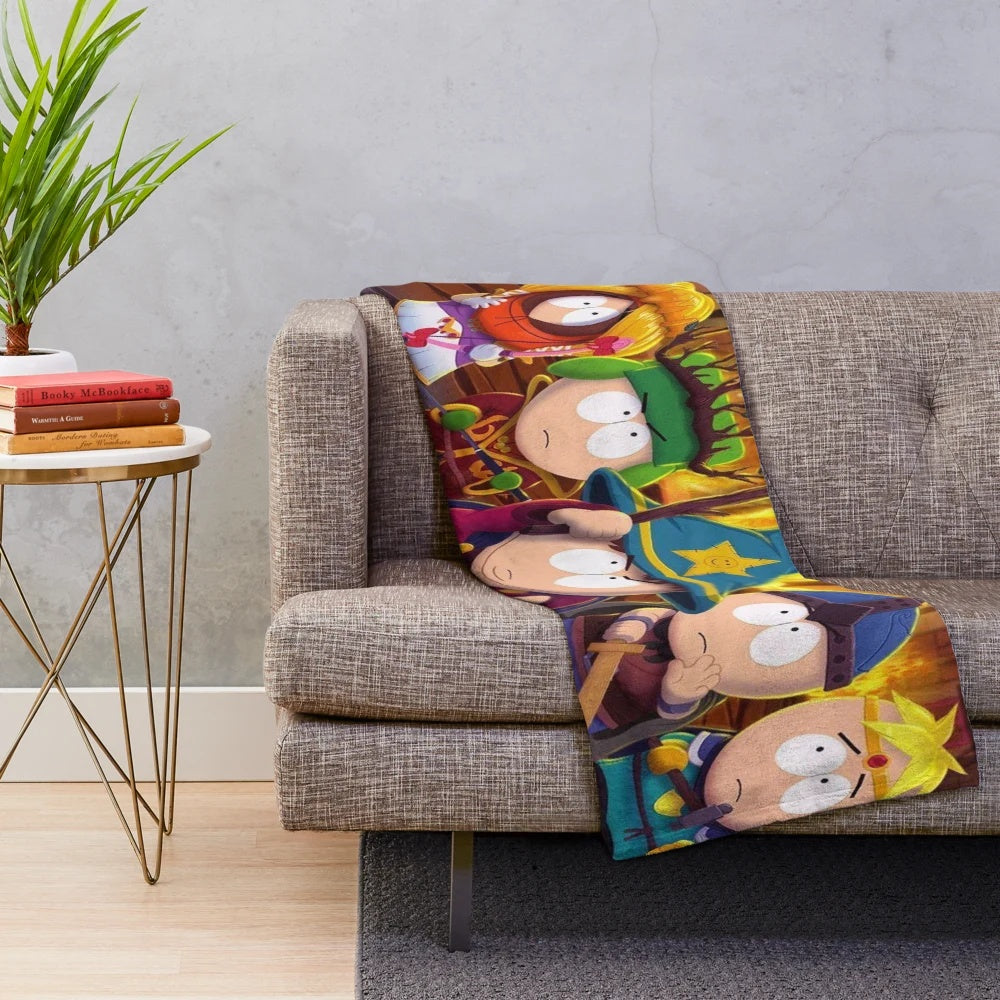 Cozy plush South Park themed blanket featuring wizards