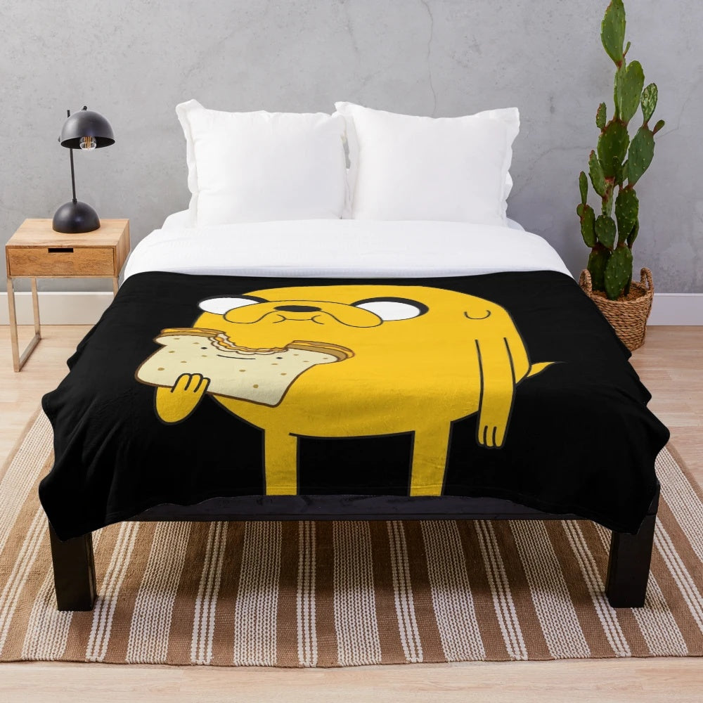 Cartoon inspired plush blanket featuring Jake the Dog from Adventure Time