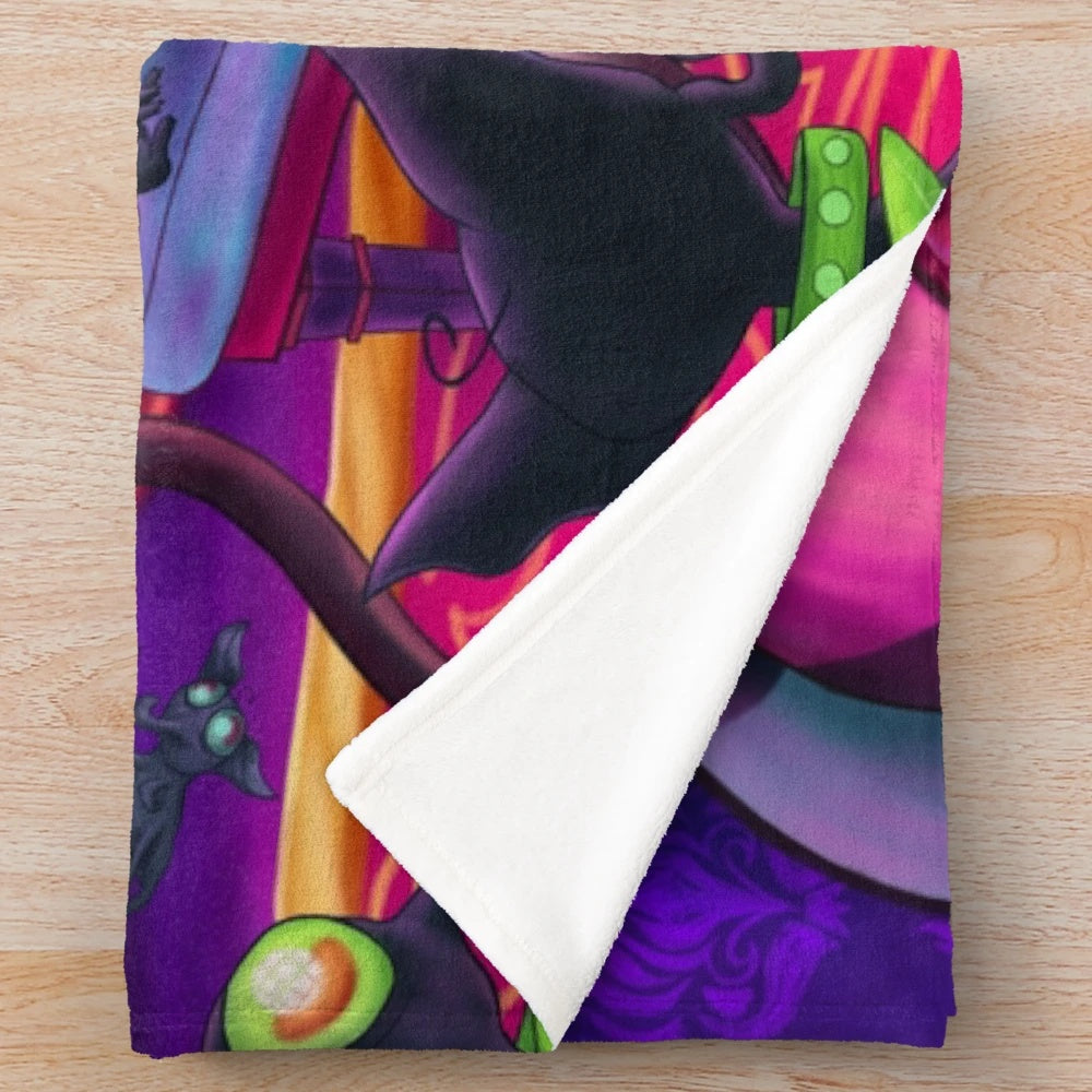 Cartoon jester plush blanket with piano and musical elements