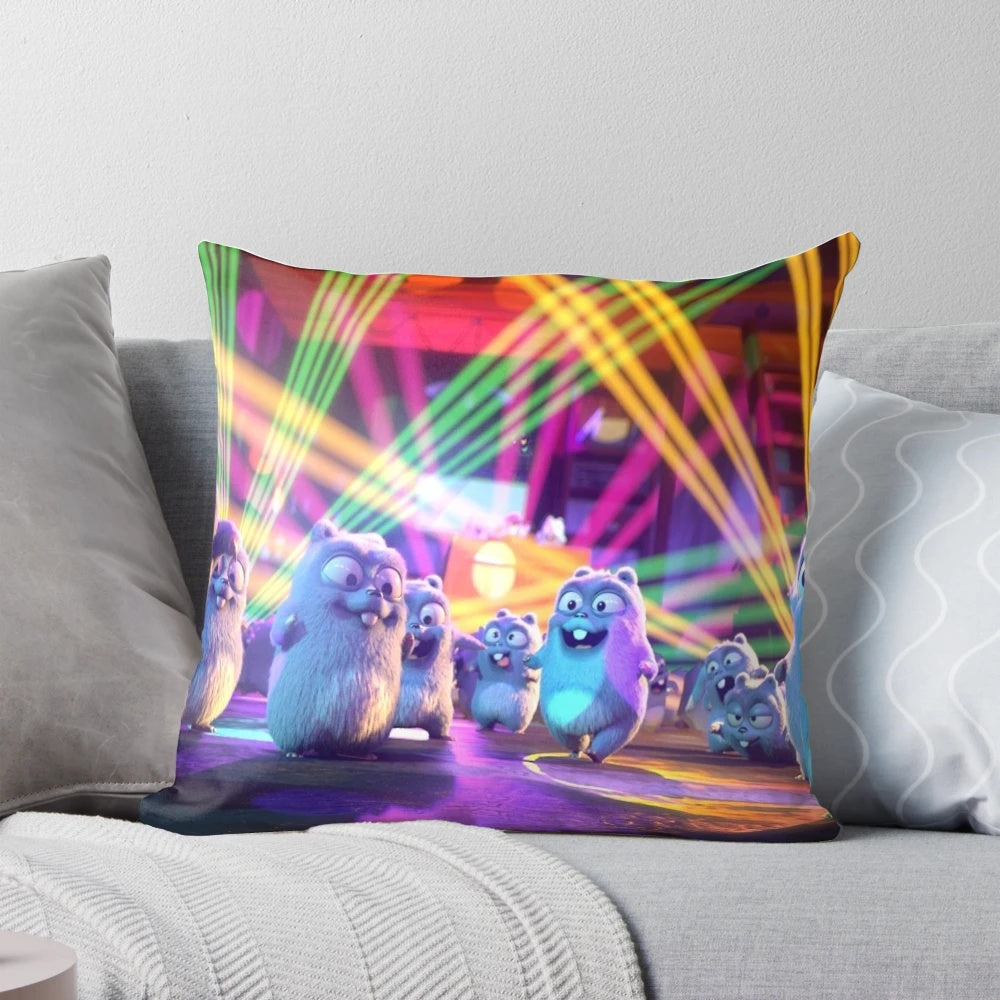 Colorful cartoon lemmings party-themed decorative pillow
