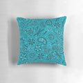 Teal decorative pillow featuring a whimsical cartoon pattern of microbes and germs.