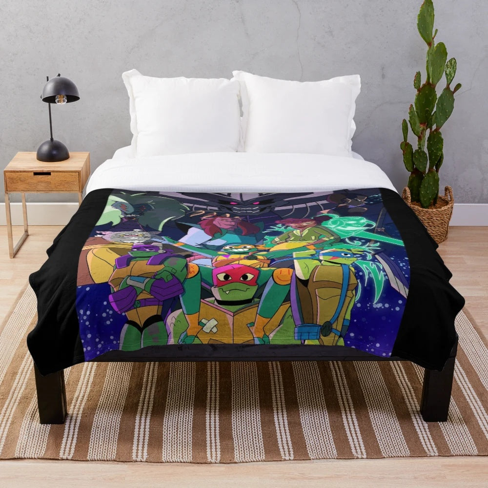 Rise of the Teenage Mutant Ninja Turtles inspired plush blanket featuring the TMNT characters