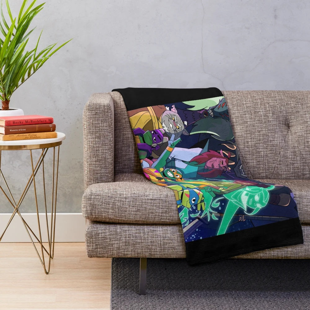 Rise of the Teenage Mutant Ninja Turtles inspired plush blanket featuring the TMNT characters