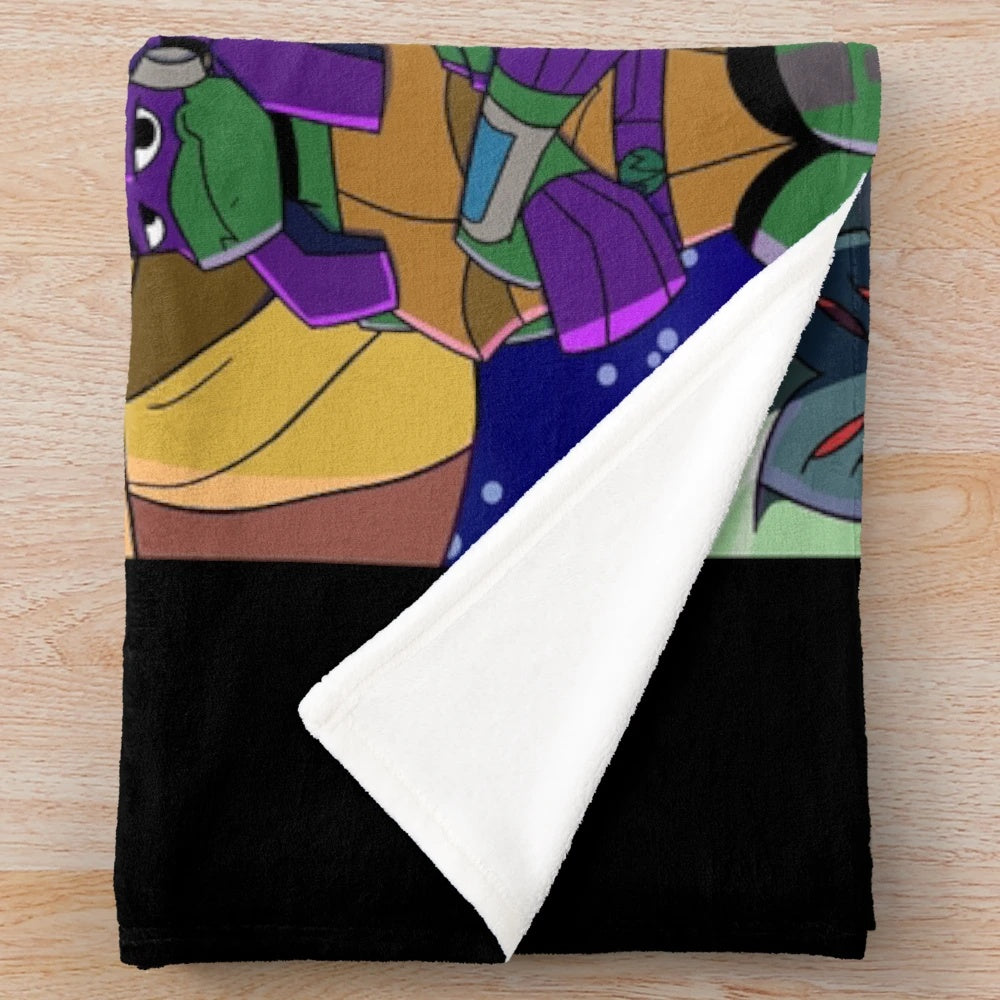 Rise of the Teenage Mutant Ninja Turtles inspired plush blanket featuring the TMNT characters